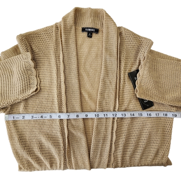 Elementz Open Front Gathered Waist LS Lightweight Cardigan Sweater Tan Med NEW - Picture 11 of 15